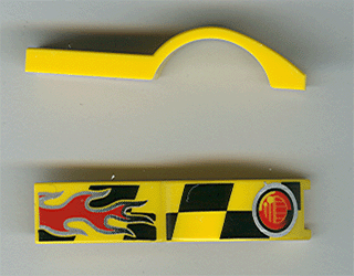 Part 50947pb002 - Vehicle, Mudguard 1 x 4 1/2 with Flame and Red Taillight Pattern - De BrickPlaats