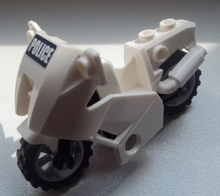 Part 52035c02pb10 - Motorcycle City with Black Chassis, LBG Wheels and Fairing with 'POLICE' on Dark Blue Background Pattern (Sticker) - Set 60007 - De BrickPlaats