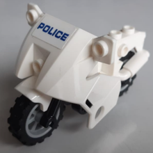 Part 52035c02pb15 - Motorcycle City with Black Chassis, LBG Wheels and Fairing with Blue 'POLICE' on White Background Pattern (Sticker) - Set 60200 - De BrickPlaats