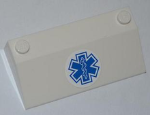 Part 58181pb04 - Slope 33 3 x 6 without Inner Walls with Blue EMT Star of Life Pattern on White Background (Sticker) - Set 4431 - De BrickPlaats
