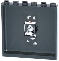 Part 59349pb105 - Panel 1 x 6 x 5 with Tally Marks, Crack, and Pinned Female Minifigure Photo with Heart Pattern on Inside (Sticker) - Set 60130 - De BrickPlaats