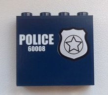 Part 60581pb018R - Panel 1 x 4 x 3 with Side Supports - Hollow Studs with Silver Star Badge and White 'POLICE 60008' Pattern Model Right Side (Sticker) - Set 60008 - De BrickPlaats