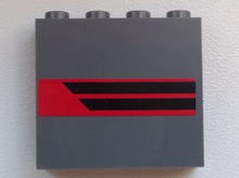 Part 60581pb019R - Panel 1 x 4 x 3 with Side Supports - Hollow Studs with Two Black Horizontal Stripes on Red Background Pattern Model Right Side (Sticker) - Set 60008 - De BrickPlaats