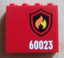 Part 60581pb028R - Panel 1 x 4 x 3 with Side Supports - Hollow Studs with Black and Yellow Fire Logo Badge and '60023' Pattern Model Right (Sticker) - Set 60023 - De BrickPlaats