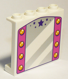 Part 60581pb157 - Panel 1 x 4 x 3 with Side Supports - Hollow Studs with Mirror, Dark Pink Sides with Lamps and Dark Purple Stars Pattern - De BrickPlaats
