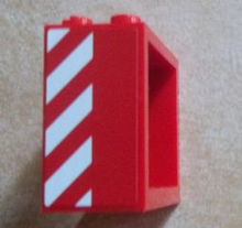 Part 60598pb002L - Window 2 x 4 x 3 - Hollow Studs with Red and White Danger Stripes Pattern on Left Side (Sticker) - Set 60023 - De BrickPlaats