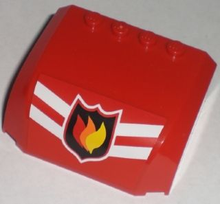 Part 61484pb004 - Windscreen 5 x 6 x 2 Curved Top Canopy with 4 Studs with Fire Logo with Two White Stripes Pattern (Sticker) - Set 7207 - De BrickPlaats