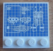 Part 6179pb050 - Tile, Modified 4 x 4 with Studs on Edge with Blueprints Pattern (Sticker) - Set 8424 - De BrickPlaats