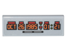 Part 63864pb199 - Tile 1 x 3 with Time Machine Digital Clock Orange 'OCT 26 1985 01:21' Pattern (Sticker) - Set 10300 - De BrickPlaats