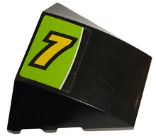Part 64225pb002 - Wedge 4 x 3 Triple Curved No Studs with Yellow Number 7 and White Line on Lime Background Pattern (Sticker) - Set 8119 - De BrickPlaats