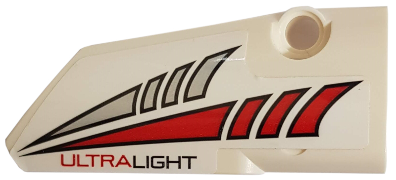 Part 64391pb060 - Technic, Panel Fairing # 4 Small Smooth Long, Side B with Red and Silver Tapered Stripes and 'ULTRALIGHT' Pattern (Sticker) - Set 42057 - De BrickPlaats