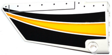 Part 64392pb016 - Technic, Panel Fairing #17 Large Smooth, Side A with Yellow, Orange and White Stripes on Black Background Pattern (Sticker) - Set 42044 - De BrickPlaats