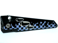 Part 64681pb012 - Technic, Panel Fairing # 5 Long Smooth, Side A with Vent Holes, Filler Cap and Worn Sand Blue and Black Checkered Pattern (Sticker) - Set 42002 - De BrickPlaats
