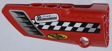 Part 64683pb005 - Technic, Panel Fairing # 3 Small Smooth Long, Side A with Air Intake, Checkered Stripe and Sponsor Logos Pattern (Sticker) - Set 42011 - De BrickPlaats