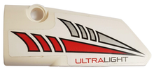 Part 64683pb060 - Technic, Panel Fairing # 3 Small Smooth Long, Side A with Red and Silver Tapered Stripes and 'ULTRALIGHT' Pattern (Sticker) - Set 42057 - De BrickPlaats