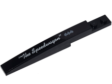 Part 85970pb017L - Slope, Curved 10 x 1 with Silver Bat Symbol and White Cursive '"The Speedwagon"' Model Left Side Pattern (Sticker) - Set 70905 - De BrickPlaats