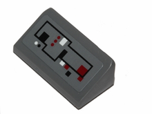 Part 85984pb049 - Slope 30 1 x 2 x 2/3 with White, Black and Red Control Buttons on Dark Bluish Gray Background Pattern (Sticker) - Sets 75039 / 75043 - De BrickPlaats