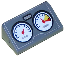 Part 85984pb100 - Slope 30 1 x 2 x 2/3 with 2 Gauges and Silver Outline Pattern - De BrickPlaats
