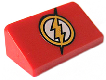 Part 85984pb115 - Slope 30 1 x 2 x 2/3 with Yellow Circle and Lightning Bolt (DC The Flash Logo) Pattern - De BrickPlaats