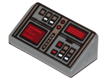 Part 85984pb127 - Slope 30 1 x 2 x 2/3 with Red, White, and Silver Buttons, Dark Red Screens Pattern - De BrickPlaats