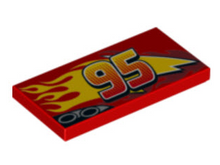 Part 87079pb0422R - Tile 2 x 4 with Lightning, Exhaust Pipes, Centered '95' and Flames Pattern Model Right Side - De BrickPlaats