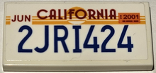Part 87079pb1380 - Tile 2 x 4 with License Plate 'CALIFORNIA', 'JUN', '2001' and '2JRI424' Pattern (Sticker) - Set 42111 - De BrickPlaats