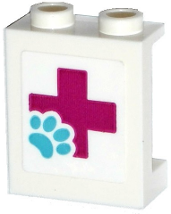 Part 87552pb041 - Panel 1 x 2 x 2 with Side Supports - Hollow Studs with Magenta Cross and Medium Azure Paw Print Pattern (Sticker) - Set 41125 - De BrickPlaats