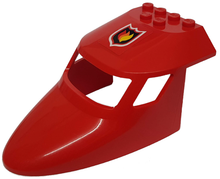 Part 87613pb001 - Aircraft Fuselage Forward Top Curved 6 x 10 x 4 with 3 Window Panes with Fire Logo Pattern (Sticker) - Set 7206 - De BrickPlaats