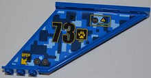 Part 87614pb004L - Tail 12 x 2 x 5 with Filler Cap, Black Number 73, and Yellow 'OPEN' and Arrow Pattern Model Left (Sticker) - Set 7067 - De BrickPlaats