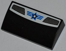 Part 88930pb012 - Slope, Curved 2 x 4 x 2/3 with Bottom Tubes with Double Vent Grille, Blue Lines and White Star with Blue Outline Pattern (Sticker) - Set 8301 - De BrickPlaats