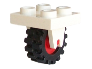 Part 8c02 - Plate, Modified 2 x 2 with Wheel Holder Bottom with Red Wheel with Black Tire Offset Tread Small (8 / 3464c02) - De BrickPlaats