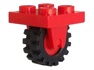 Part 8c02 - Plate, Modified 2 x 2 with Wheel Holder Bottom with Red Wheel with Black Tire Offset Tread Small (8 / 3464c02) - De BrickPlaats