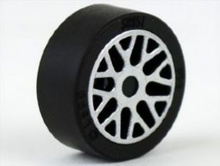 Part 93595pb02c01 - Wheel 11mm D. x 6mm with 8 'Y' Spokes with Silver Outline Pattern with Black Tire 14mm D. x 6mm Solid Smooth (93595pb02 / 50945) - De BrickPlaats