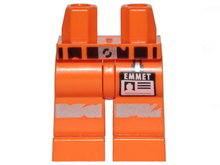 Part 970c00pb0897 - Hips and Legs with Belt, Worn Reflective Stripes and 'EMMET' Name Tag Pattern - De BrickPlaats