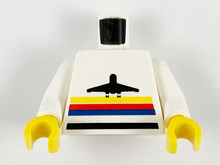 Part 973p16c01 - Torso Airplane Logo with Stripes Pattern / White Arms / Yellow Hands - De BrickPlaats