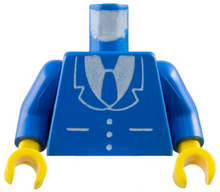 Part 973p18c01 - Torso Suit Jacket with Buttons and Pockets over White Shirt, Tie Pattern / Blue Arms / Yellow Hands - De BrickPlaats