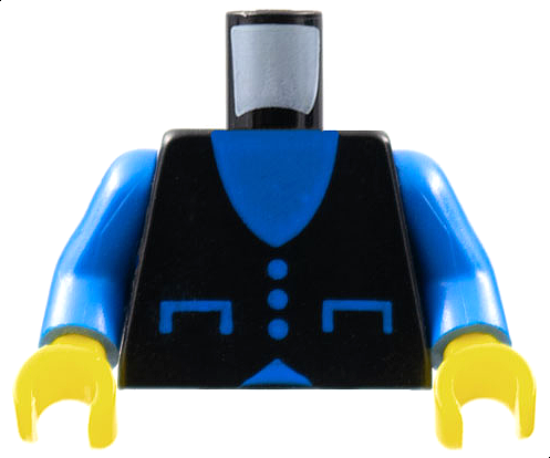 Part 973pb0069c01 - Torso Town Blue V-Neck, Pockets and Buttons Pattern / Blue Arms / Yellow Hands - De BrickPlaats