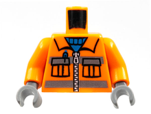Part 973pb0263c02 - Torso Town Construction Zipper Vest with Pockets and Blue Shirt Pattern / Orange Arms / Dark Bluish Gray Hands - De BrickPlaats