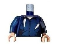 Part 973pb0472c01 - Torso Speed Racer Cardigan Ripped with White Undershirt Pattern / Dark Blue Arms / Light Nougat Hands - De BrickPlaats