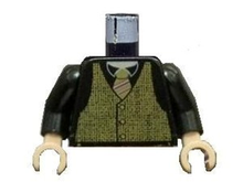 Part 973pb0473c01 - Torso Speed Racer Tweed Vest with Rep Striped Tie Pattern / Black Arms / Light Nougat Hands - De BrickPlaats