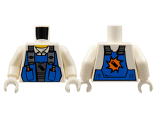 Part 973pb0535c01 - Torso Power Miners Blue Vest over Shirt with Collar Pattern / White Arms / White Hands - De BrickPlaats