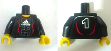 Part 973pb0552c01 - Torso Soccer Adidas Logo, White and Red No. 1 Pattern (Stickers) / Black Arms / Yellow Hands - De BrickPlaats