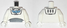 Part 973pb0633c01 - Torso Spacesuit with Medium Blue Star Command Logo, Dark Bluish Gray Neck and Stomach Panels Pattern / White Arms / White Hands - De BrickPlaats