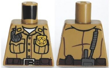 Part 973pb0985 - Torso Shirt Button Down with Pockets, Radio, Badge and Dark Brown Belt Pattern - De BrickPlaats