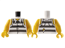 Part 973pb0987c01 - Torso Town Prisoner Shirt with Prison Stripes and Torn out Sleeves Pattern / Yellow Arms / Yellow Hands - De BrickPlaats
