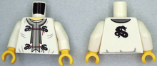 Part 973pb1200c01 - Torso Ninjago Dragon Clasps and Red Ties Front and Dragon Back Pattern / White Arms / Yellow Hands - De BrickPlaats