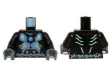 Part 973pb1471c01 - Torso Bare Sand Blue Chest, Rope Belt, Yellowish Green Markings with Dark Azure Round Jewel (Chi) Pattern / Black Arms / Dark Bluish Gray Hands - De BrickPlaats