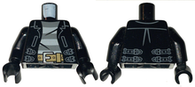 Part 973pb1550c01 - Torso Leather Jacket with Gray Striped Undershirt and Silver Buckle with Dark Tan Belt Pattern / Black Arms / Black Hands - De BrickPlaats