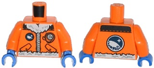Part 973pb1683c01 - Torso Arctic Explorer Logo with Zipper and White Fur Trim Pattern / Orange Arms / Blue Hands - De BrickPlaats