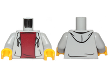 Part 973pb2066c02 - Torso Hooded Sweatshirt Open with Drawstrings over Dark Red Top Pattern / Light Bluish Gray Arms / Yellow Hands - De BrickPlaats